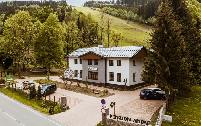 Deštné w Orlickich górach: Pensjonat górski Apidae ze śniadaniem, placem zabaw i przechowalnią rowerów