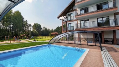 Obszar Jezior Mazurskich blisko atrakcji turystycznych: Apartament Karwica Zapach Lasu z basenem, sauną 